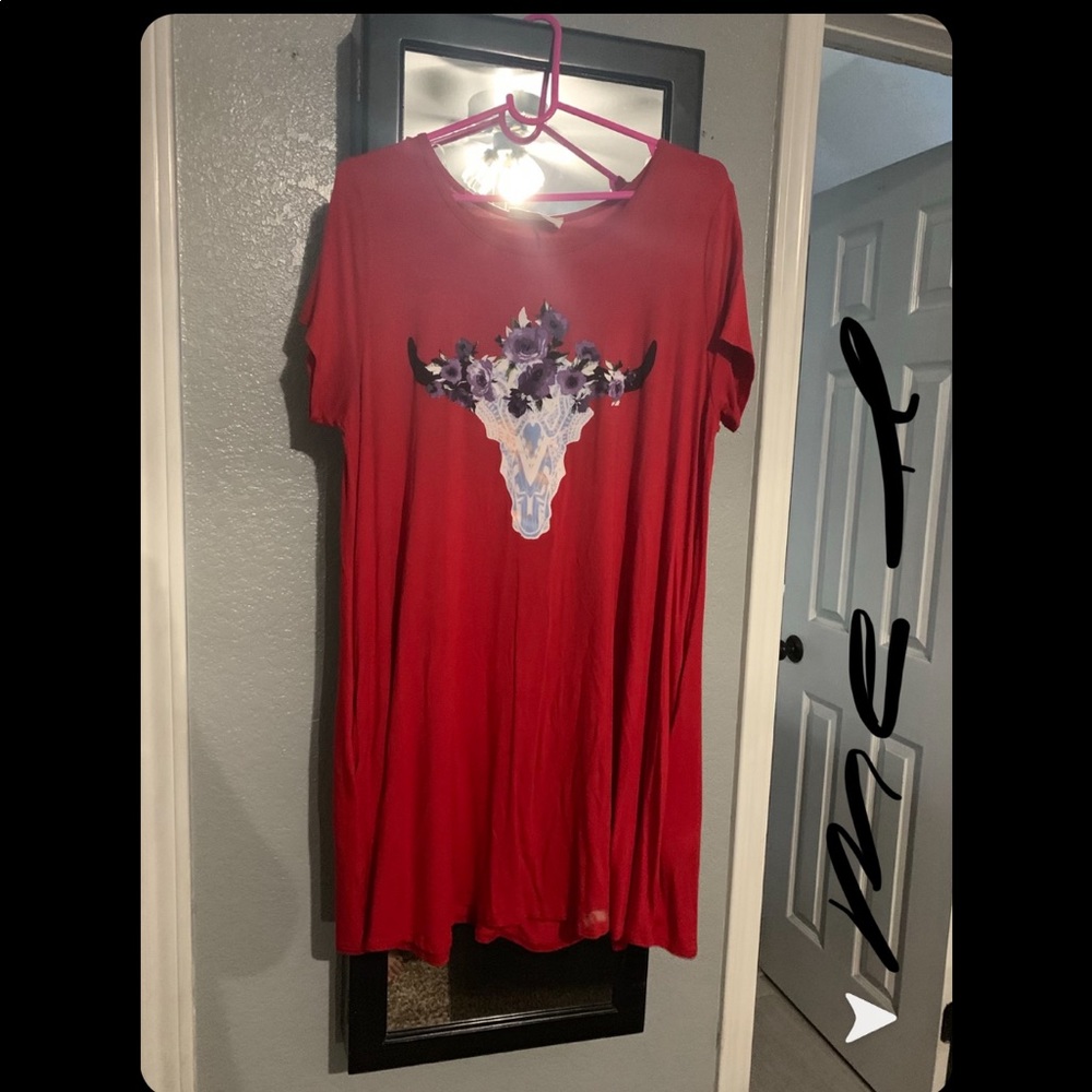 Red skull dress only wore once has pockets